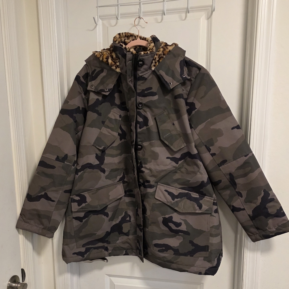 Faux Fur Lined Army Fatigue Winter Coat